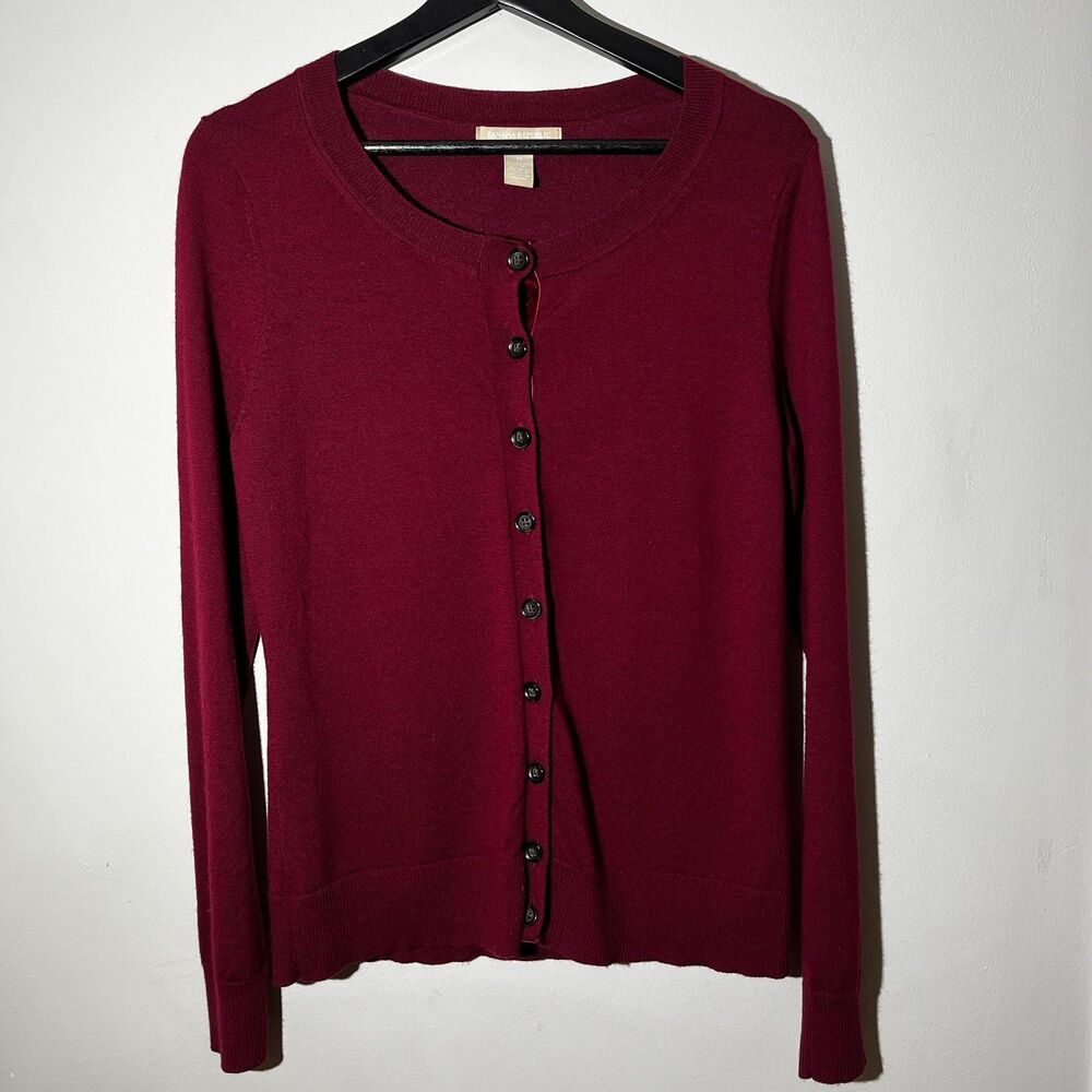 Banana Republic Extra fine Merino Wool Cardigan Burgundy M Preppy Capsule
